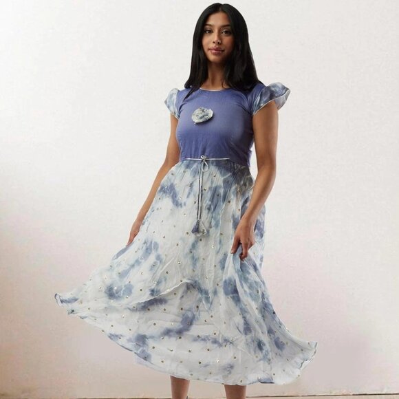 Stunning White Lavender Shibori Layered Dress | Muvvas Boutique - Picture 1 of 5